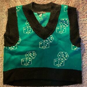 Urban Outfitters Teal and Black Knit Vest
